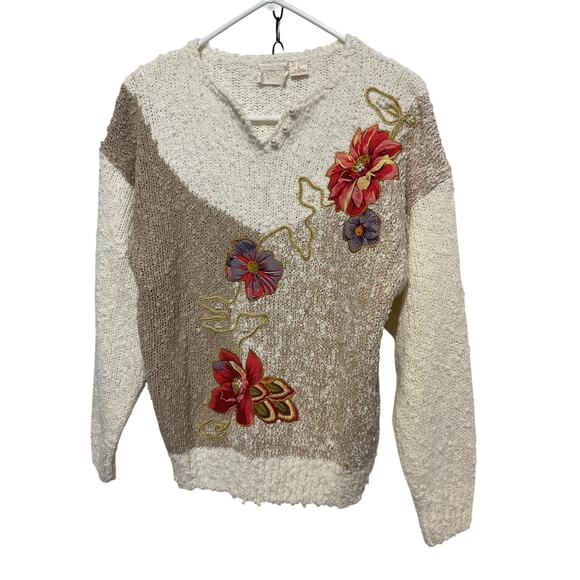 Vintage 80’s Needles & Yarn Appliqués & Pearls Sweater M - Picture 1 of 6
